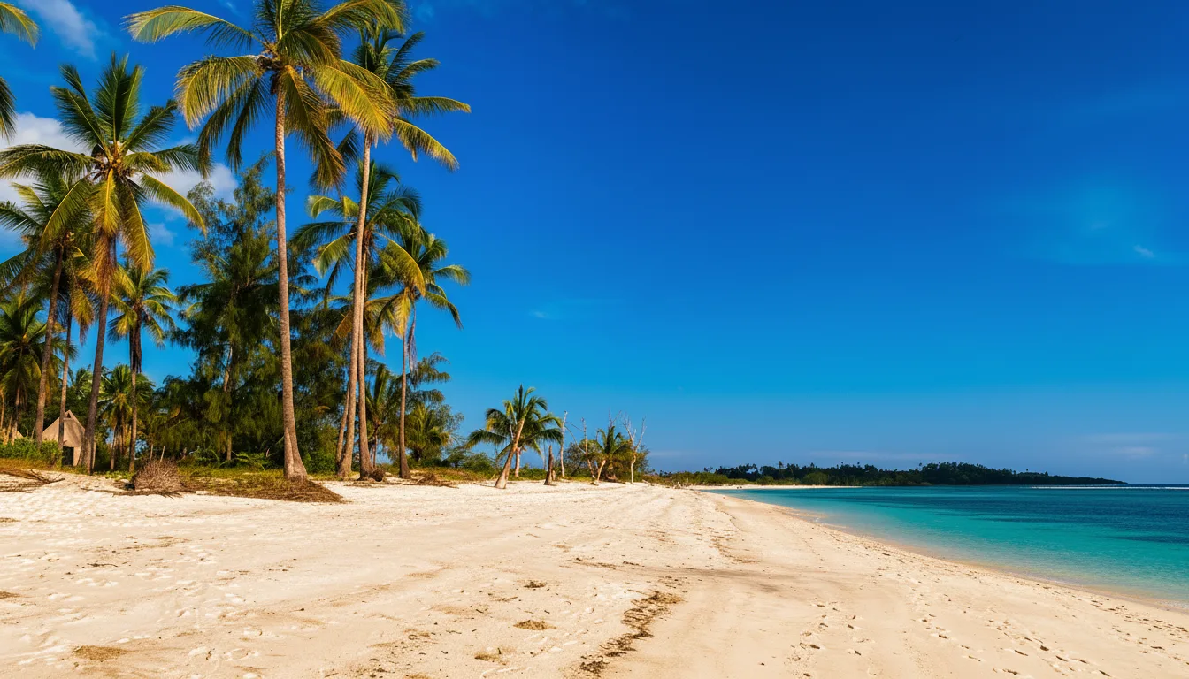 Mare tropicale a Zanzibar con palme e spiaggia bianca